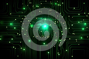 Circuit board green background. Electronic computer hardware technology. Generative AI