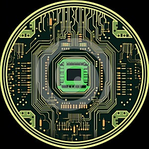 a circuit board with green and black components on it