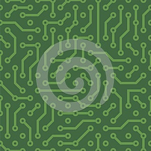 Circuit Board Green Seamless Pattern Background. Vector