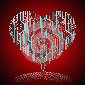 Circuit board in Heart shape with shadow