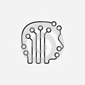 Circuit board human head with brain vector icon in line style