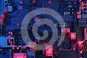 Circuit board or motherboard futuristic server code processing background. Technology background with circuit board or microchip