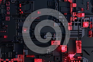 Circuit board or motherboard futuristic server code processing background. Technology background with circuit board or microchip
