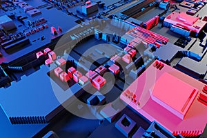 Circuit board or motherboard futuristic server code processing background. Technology background with circuit board or microchip