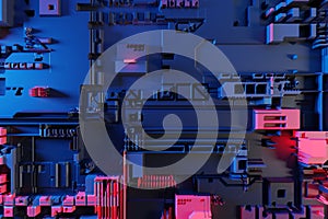 Circuit board or motherboard futuristic server code processing background. Technology background with circuit board or microchip