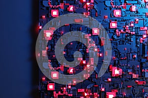 Circuit board or motherboard futuristic server code processing background. Technology background with circuit board or microchip