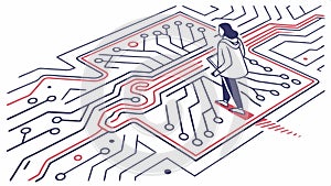 Circuit Board and Person, Technology and Digital Innovation vector design Generative AI