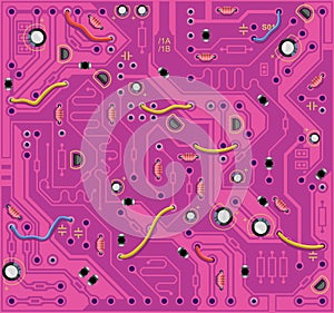 Circuit Board. Printed computer motherboard with microcircuit. Vector