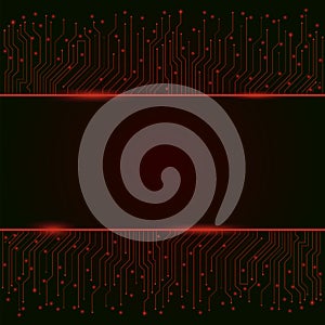 Circuit board, red abstract lights background ,banner, border