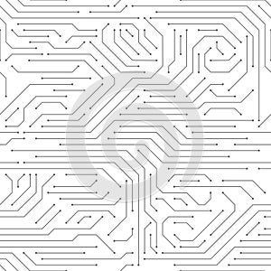 Circuit board seamless. High-tech technology electronic system pattern, digital network scheme monochrome printed