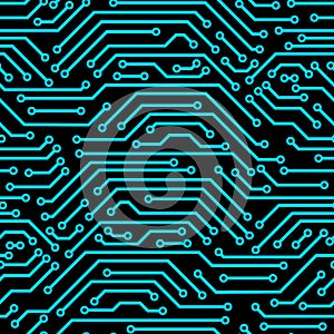 Circuit board seamless pattern. Background of microchip elements