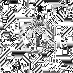 Circuit board seamless pattern. Vector illustration. Abstract technology background