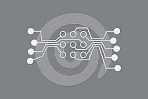 Circuit board sign of computer technology with white color on dark background vector