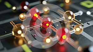 Close-up of a microchip under development, glowing nodes and nano-tech. Circuit board. Technology background. Central Computer