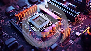 Circuit board. Technology background. Central Computer Processors CPU concept. Neural network AI generated