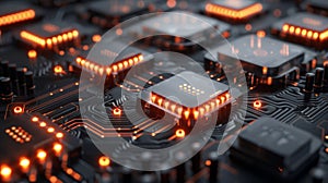 Circuit Board Technology: High Tech Microchip, Artificial Intelligence, Neural Network, Futuristic Computing, Hardware, Data