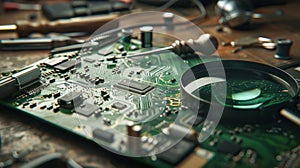 The circuit board with tools.AI generated image