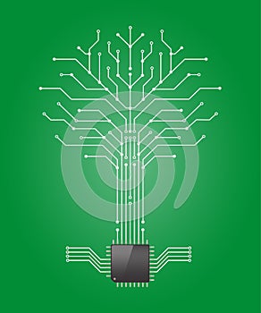 Circuit board tree on green background