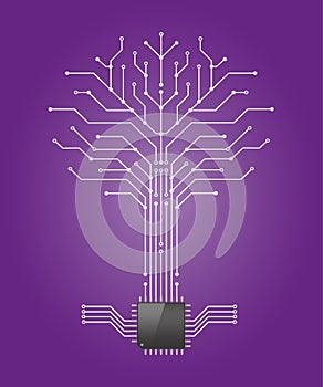 Circuit board tree on purple background