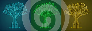 Circuit board tree set with different colors, technology background concept vector illustration