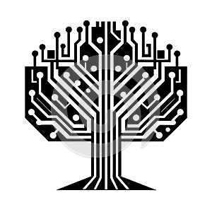 Circuit Board Tree: Technology, Innovation, and Digital Future Concept in Black and White