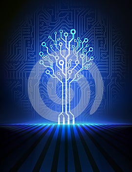 Circuit board tree. Vector background