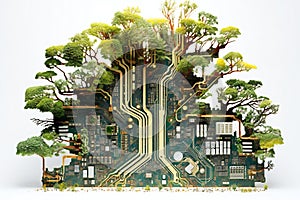 Circuit board with tree on a white background