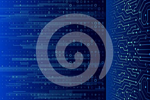 Binary code digital technology on the blue background.