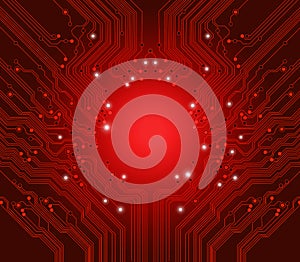 Circuit board vector red background