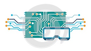 Circuit Board Virtual Reality VR Headset Technology, vector design Generative AI