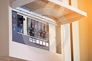 The circuit breaker board. Selective focus