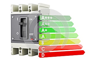 Circuit breaker with energy efficiency chart, 3D rendering