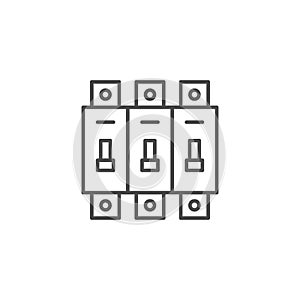 Circuit breaker switch line icon, outline vector sign, linear style pictogram isolated on white. Electric toggle switch symbol,