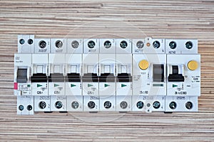 Circuit breakers, RCD and differential switches are arranged in a row