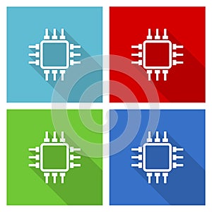 Circuit, chip, computer icon set, flat design vector illustration in eps 10 for webdesign and mobile applications in four color