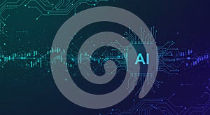 Circuit-like patterns and digital elements form a complex network on a dark