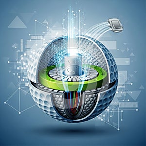 Circuit-like patterns and a microchip suggest advanced technology