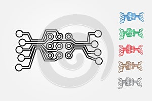 Circuit sign of computer processor with many colors on white background vector