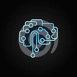 Circuit tech brain outline blue icon. Vector AI brain sign