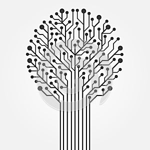 Circuit technology tree on white background. Computer engineering hardware system. Vector