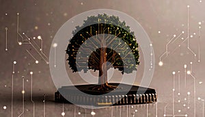 Circuit Tree Growing on AI Microchip Platform. AI themed Background. Generated Image