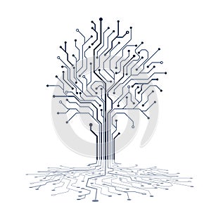 Circuit tree silhouette. Technology background design. Computer engineering hardware system. Vector