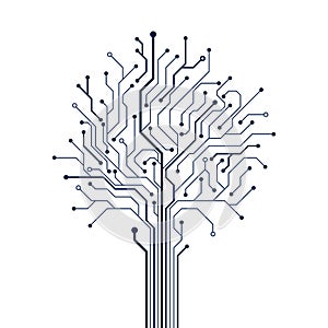 Circuit tree on white background. Technology design element. Computer engineering hardware system. Vector