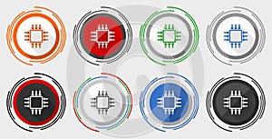 Circuit vector icons, chip, computer vector icons, set of colorful web buttons in eps 10