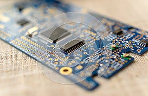 Circuitboard with resistors microchips and smd electronic components