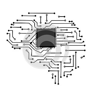 Circuits boards and processors in the human brain. vector illustration