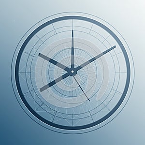 Circular abstract design with a symmetrical pattern resembling a compass. Features