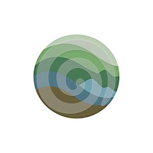 Abstract illustration featuring layered wave like patterns in earth