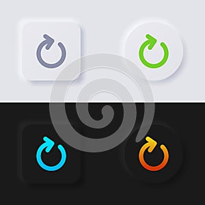 Circular arrow button icon, Reload button Icon set, Multicolor neumorphism button soft UI Design.