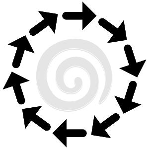 Circular arrows for cycle, repeat themes. Progress, process, procedure concept pointer design. Cyclical, spinning arrows